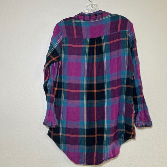 Natural Life Plaid Tunic Shirt Women M Purple Blue Pockets boho lagenlook fall - Picture 7 of 7